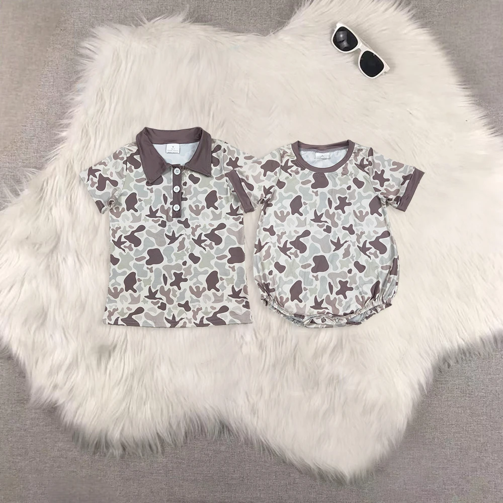

SR3141 Wholesale hot sale Matching baby rompers Summer Duck camouflage short sleeve romper Newborn Western baby boy clothes