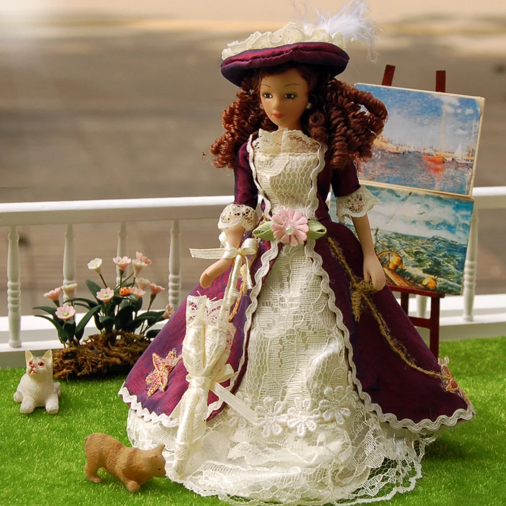 Porseleinen Poppen Klassieke Schoonheid Lady W. Hoed Voor 1:12 Poppenhuis Miniatuur