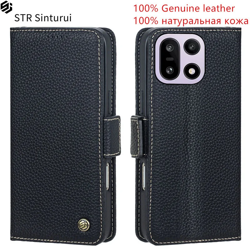 

STR 100% Genuine lychee grain leather card Slot Wallet Cover For OnePlus 15 15R 13R 13 12R 12 Flip phone Fall prevention Case