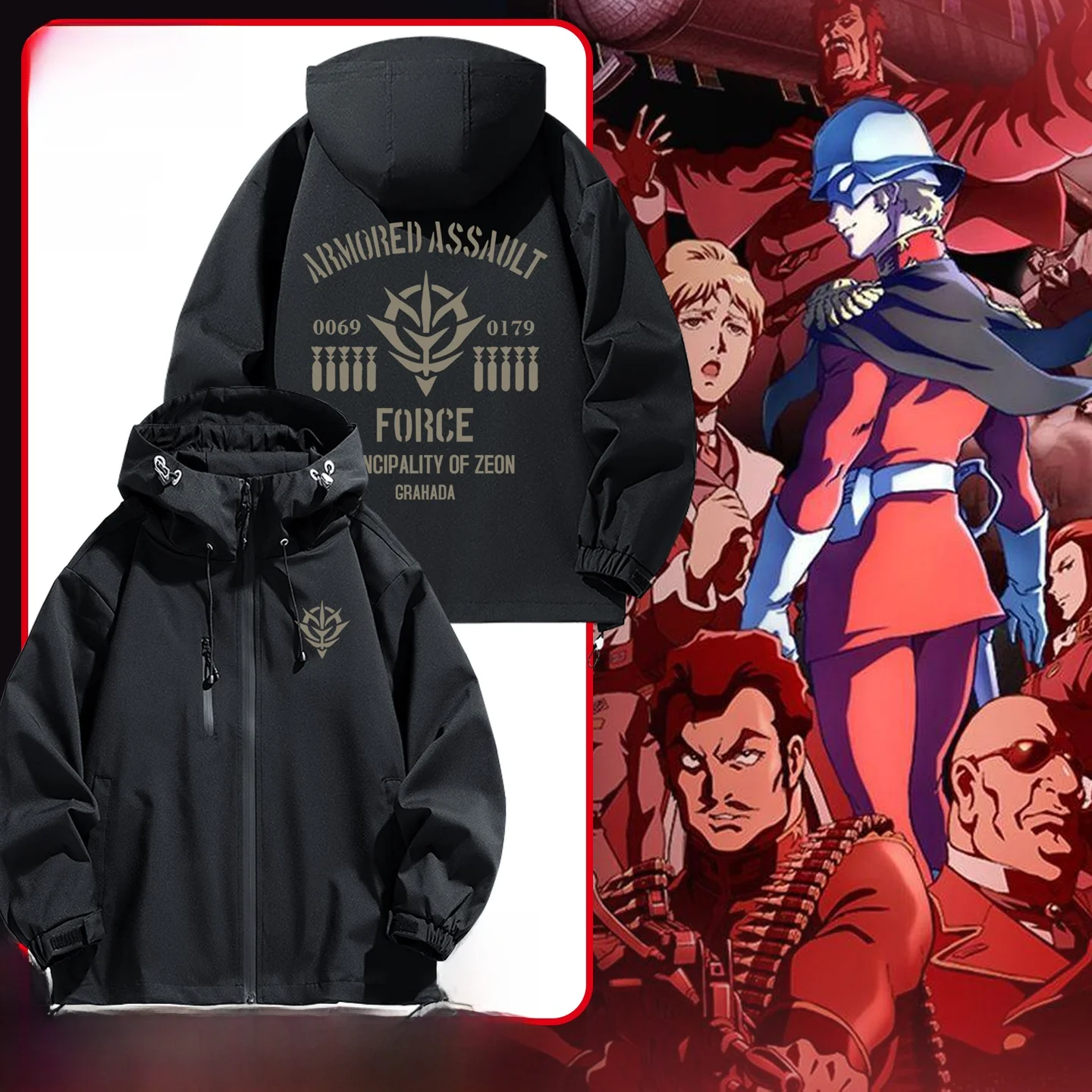 

Anime Hooded Jaet Autumn Winter Men's Faion Stand Fit Zipper Decorated Polyester Fiber Long Sve Youth ular