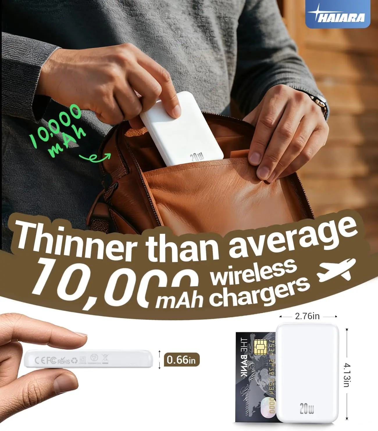 باور بانك محمول MagSafe بقوة 10000 مللي أمبير في الساعة، شحن سريع USB-C 20 وات PD، شاحن مغناطيسي نحيف لسلسلة iPhone 17/16/15/14/13/12 – Tr