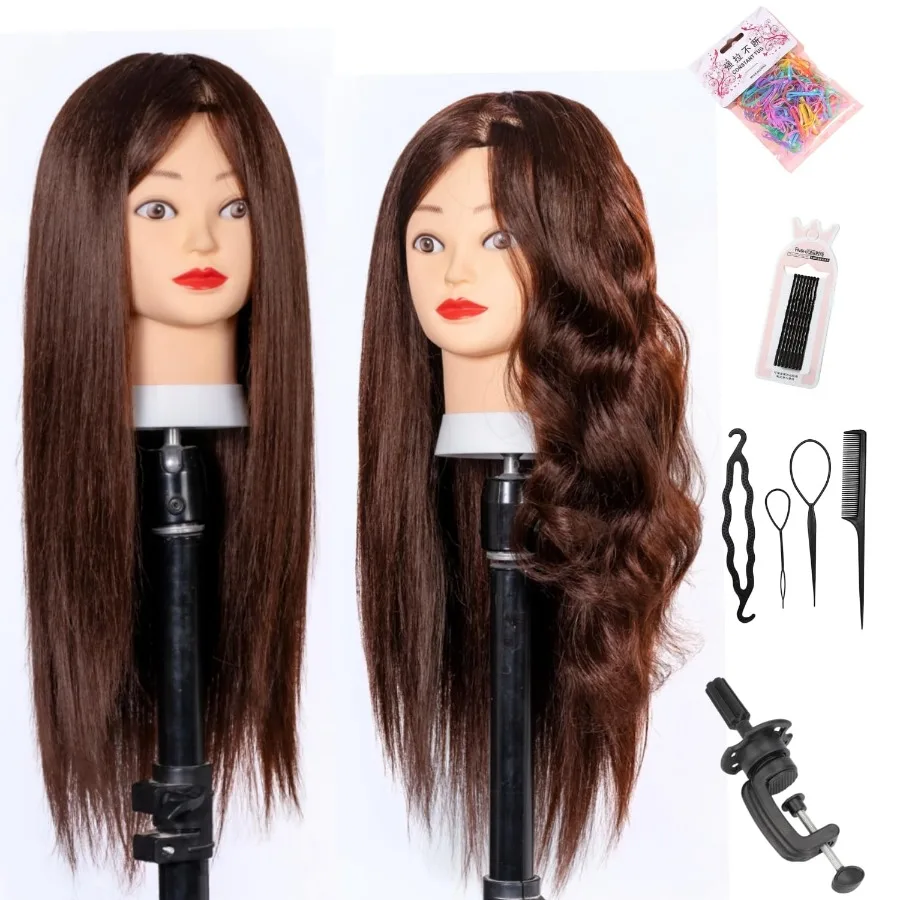 หัวหุ่นผมแท้ 80%  ขนาด 24-26 นิ้ว สำหรับฝึกทำผม ชุดฝึกหัดเสริมสวย หัวหุ่นสำหรับจัดแต่งทรงผม