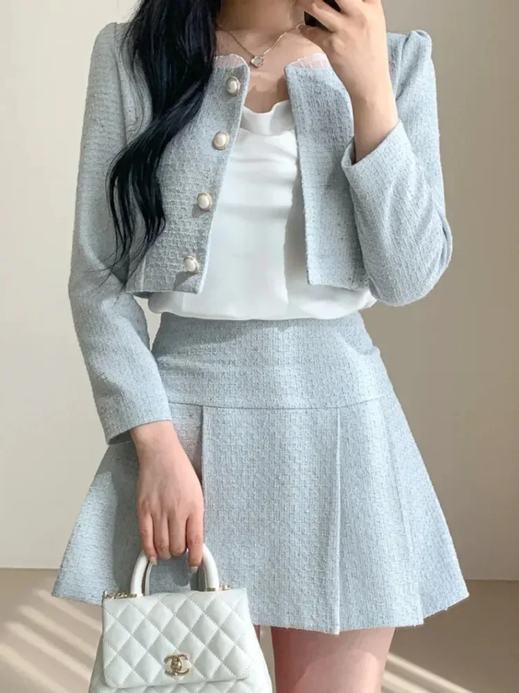 High Quality 2024 spring Small Fragrant Two Piece Set Women Outfit Short Jacket Coat + Skirt 2 Piece Sets Conjuntos Cortos