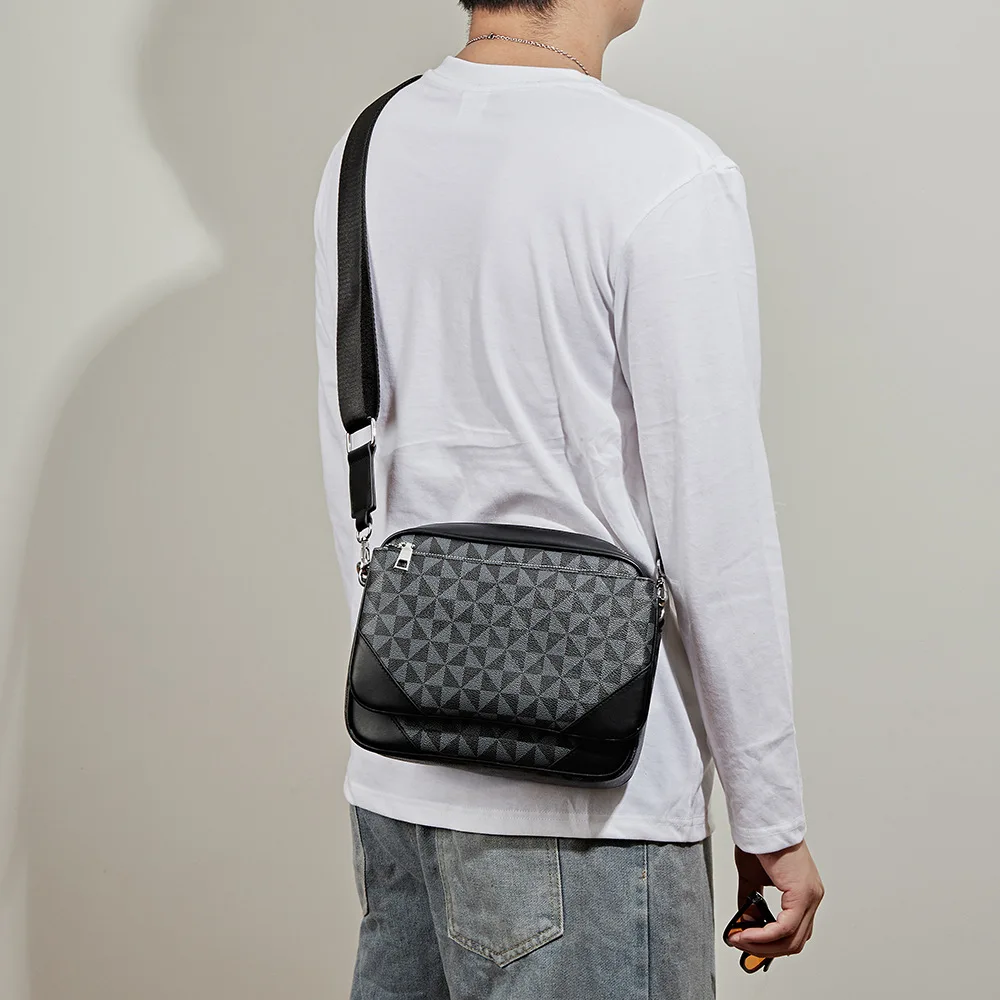 Drei-in-Eins-Design Herren-Umhängetaschen, modische Umhängetasche mit Rautenmuster für Herren, Schulter-Messenger-Bag, Herren-Handtasche – Detail 2