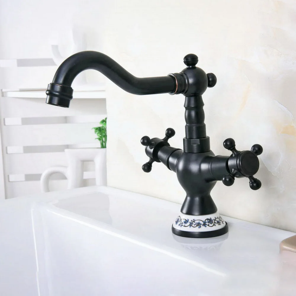 

Basin Faucets Oil Rubbed Bronze Double Cross Handle Bathroom Sink Faucet Tall Swivel Spout Bathbasin Vanity Mixer Taps znf645