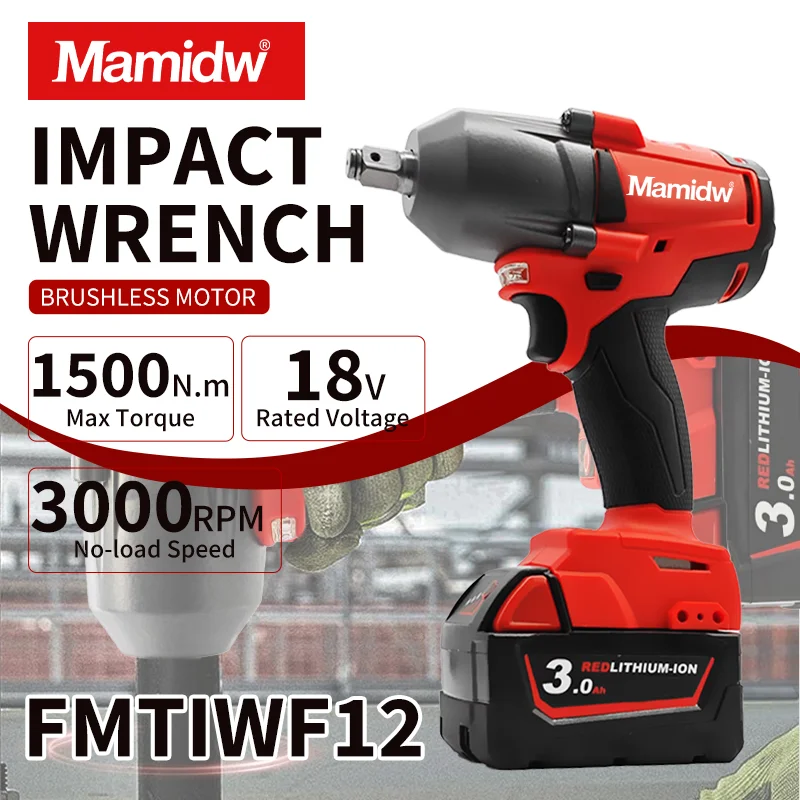 

Mamidw 1500N.m Brushless Impact Driver Cordless Impact Wrench Screwdriver Rechargeable Power Tool For 18V Milwaukee Battery PIN