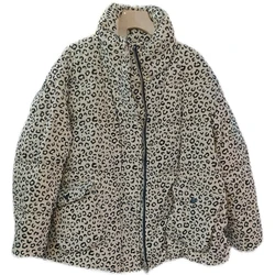 Abrigo informal de plumón de pato para mujer, chaqueta acolchada holgada de lujo con estampado de leopardo, cuello alto y cremallera, color blanco, novedad de invierno