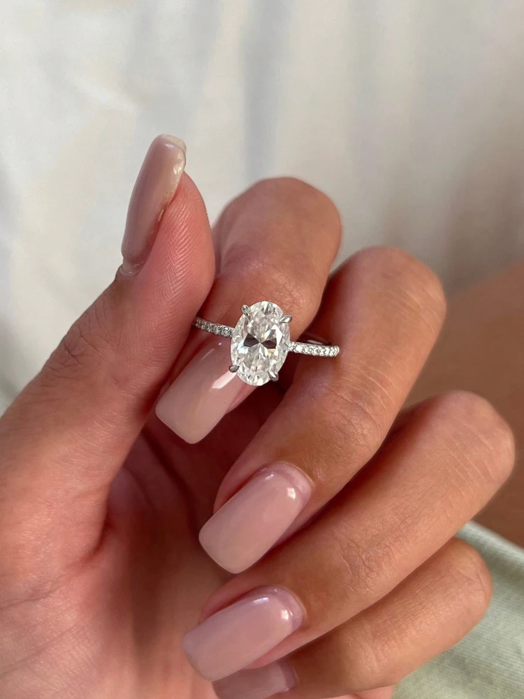 925 فضة زركونيا رائع لامعة 1-5CT البيضاوي حجر خاتم للنساء المشاركة الزفاف الفاخرة عالية الجودة غرامة مجوهرات