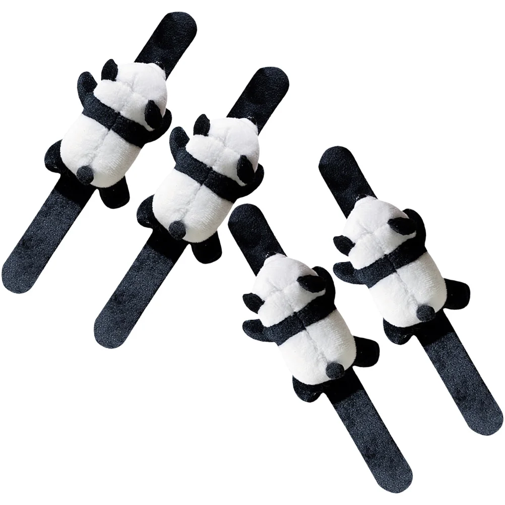 4 Pcs Panda Wristband Girls Toys Dangle Earrings Plush Snap Bracelets Slap for Kids Short Pp Cotton Baby