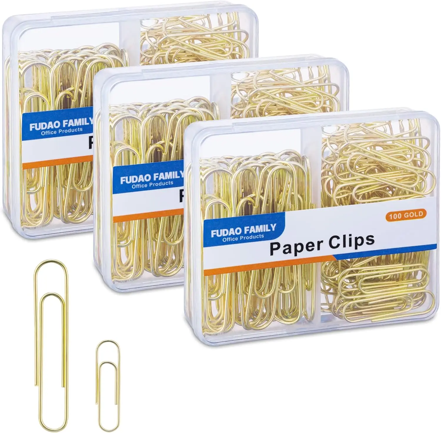 300 Gold Paper Clips in 3 Boxes, Assorted Sizes for Office and Home Organization