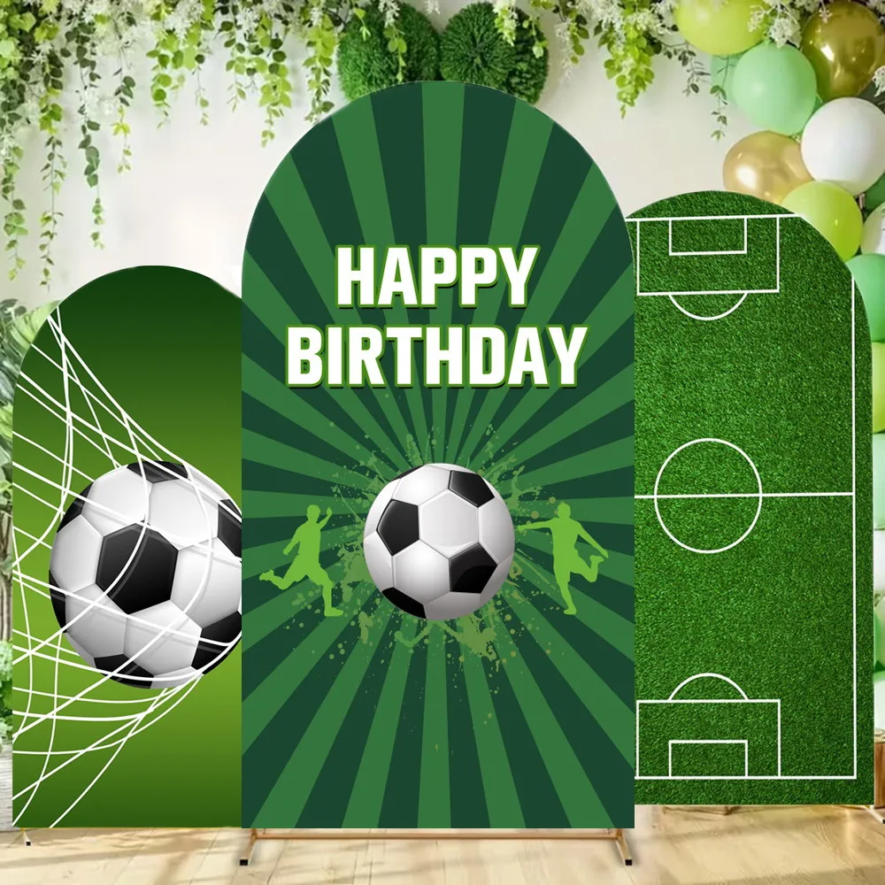 Football Theme Birthday Party Arch Backdrop Cover Green Grassland Soccer Field Boys Birthday Decor Elastic Arched Background