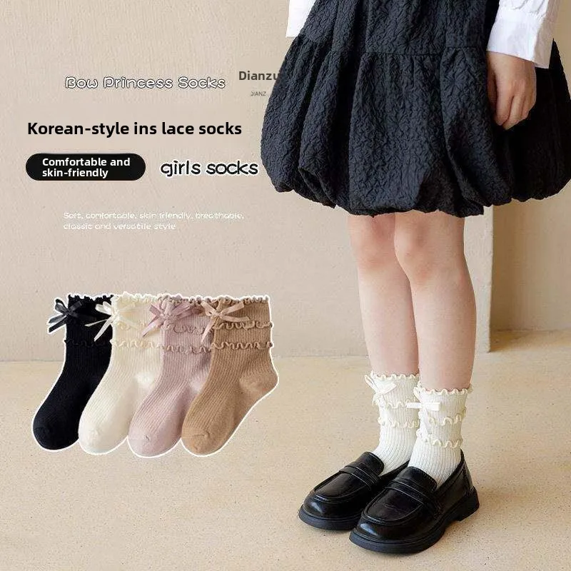 Summer Thin Mid-calf No-Show Socks for Girls with  Knots Princess Style White Stockings Suitable for Skirts
