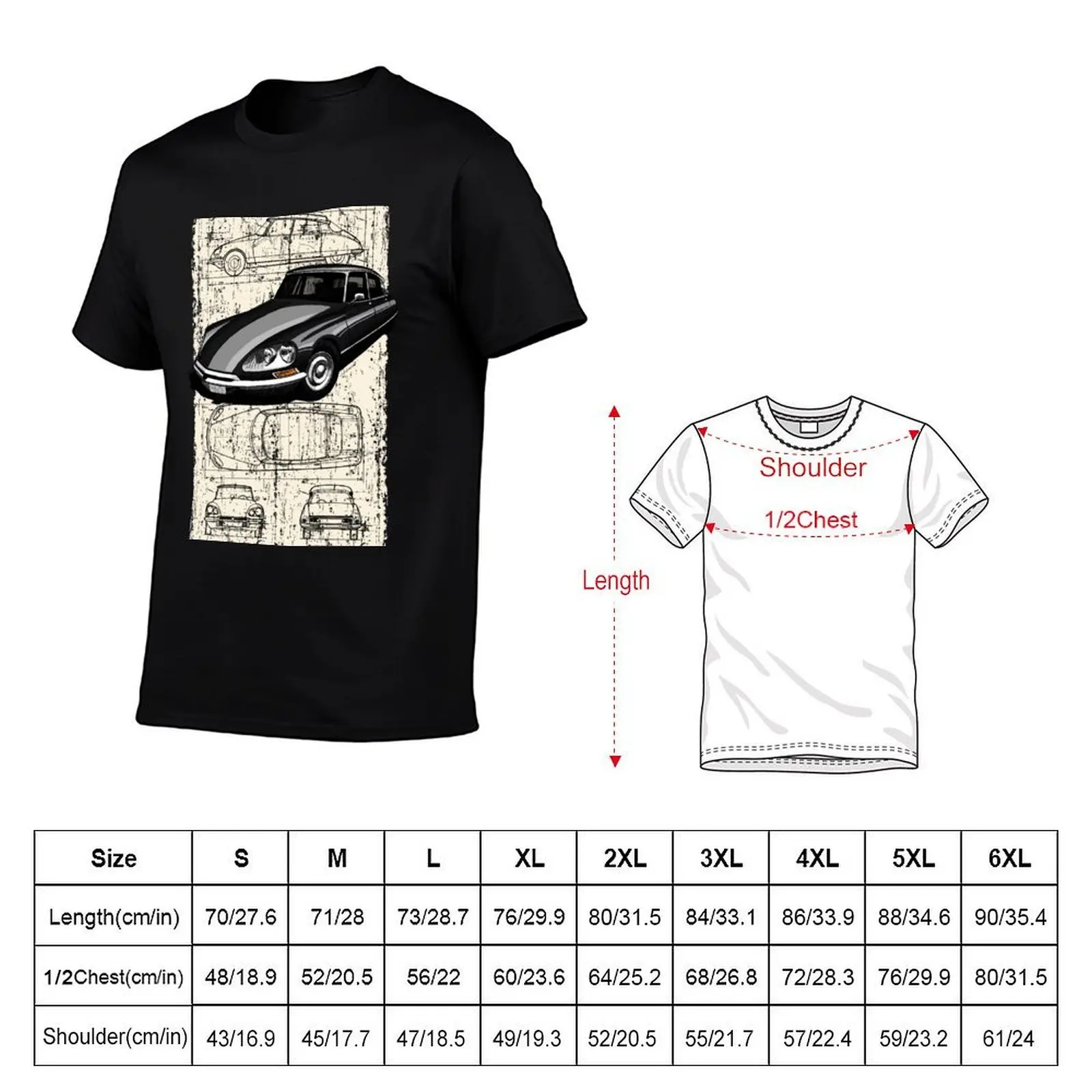 The iconic French classic car with technical drawing background T-Shirt