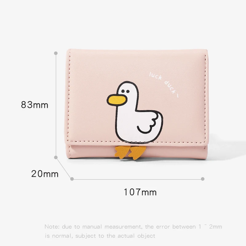 Creatieve Cartoon Luck Duck Design Dames Portemonnee Pu Lederen Bankkaarthouder Kawaii Korte Vouw Portefeuilles Cash Clip Vrouwen Portemonnees