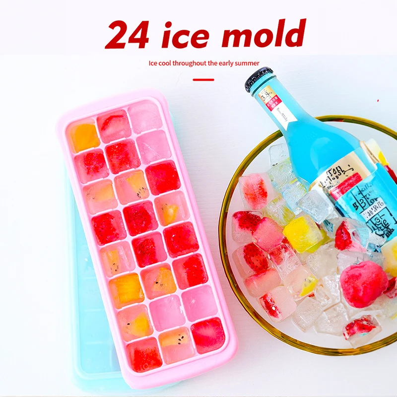 

Silicone Ice Cube Trays with Removable Lid, Square, Soft Bottom, Freezer Mould, Kitchen Tools, Summer Mould, 24 Grids