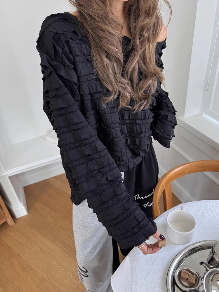 Csa Hoada de Manga Larga Estilo Vintage para Mujer, con Hombros Descubiertos, Cuello Lateral en Capas, Encaje, Estilo Co...