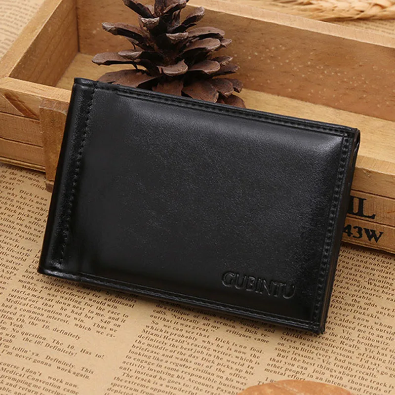 Hot Sale Fashion Men\'s Leather Money Clip Wallet with Magnet Hasp Credit Card Cash Holder Business Short Designer Purse for Male