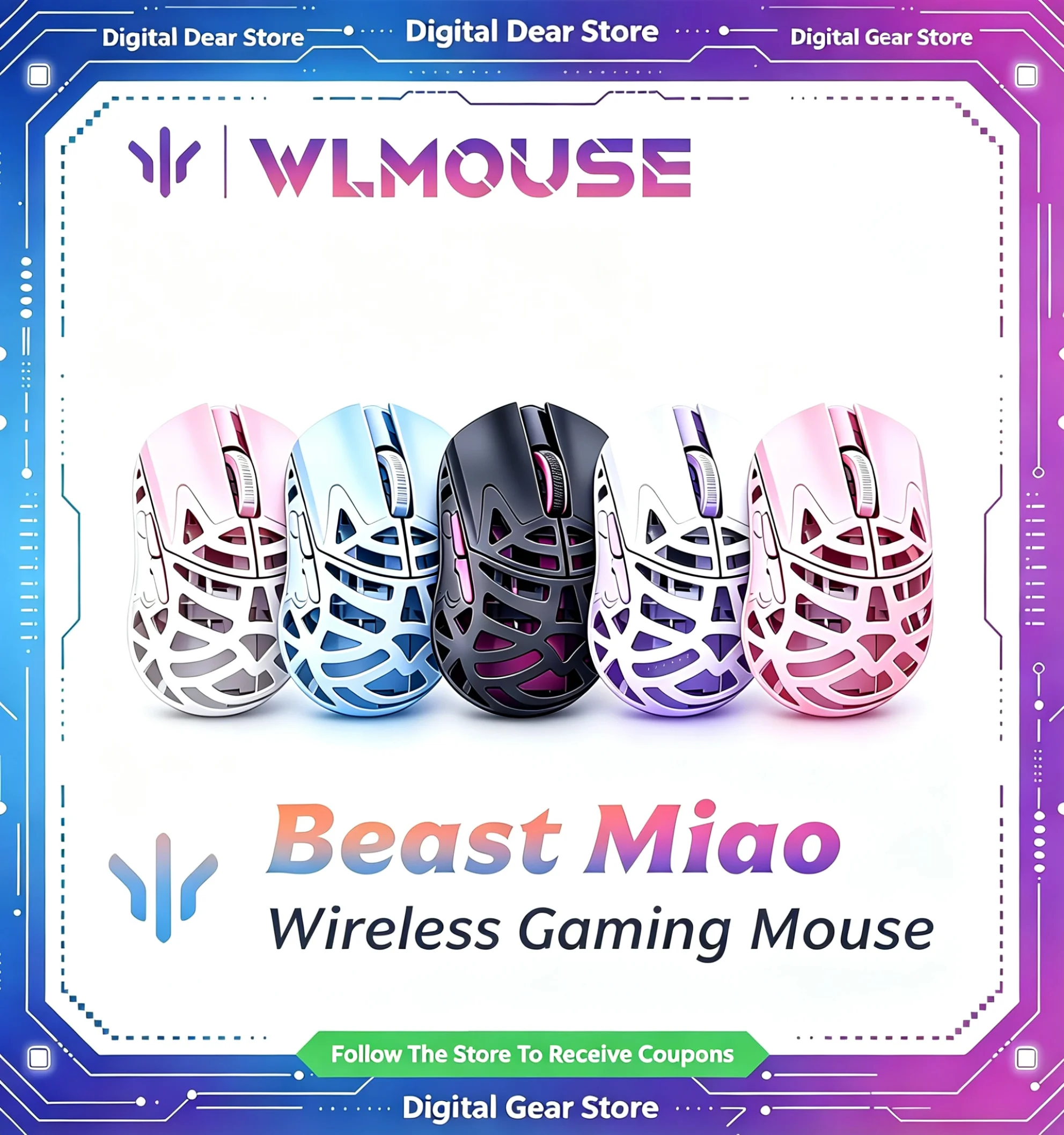 WLMOUSE Beast Miao Wireless Gaming Mouse Ultra Light Magnesium Body PAW3950HS Sensor 8K Polling Rate Omron Optical TTC Limitles