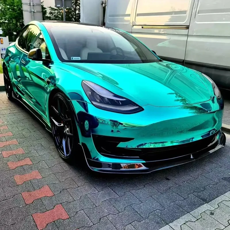 Premium Stretchable Gloss Miami Teal Chrome Mirror Vinyl Wrap Film Roll Self Adhesive Car Decal Wrapping