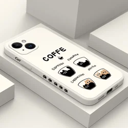Coffee Cute Cat Phone Case For iPhone 16 16e 15 14 13 12 11 X XR XS Plus Pro Max Mini Silicone Cover