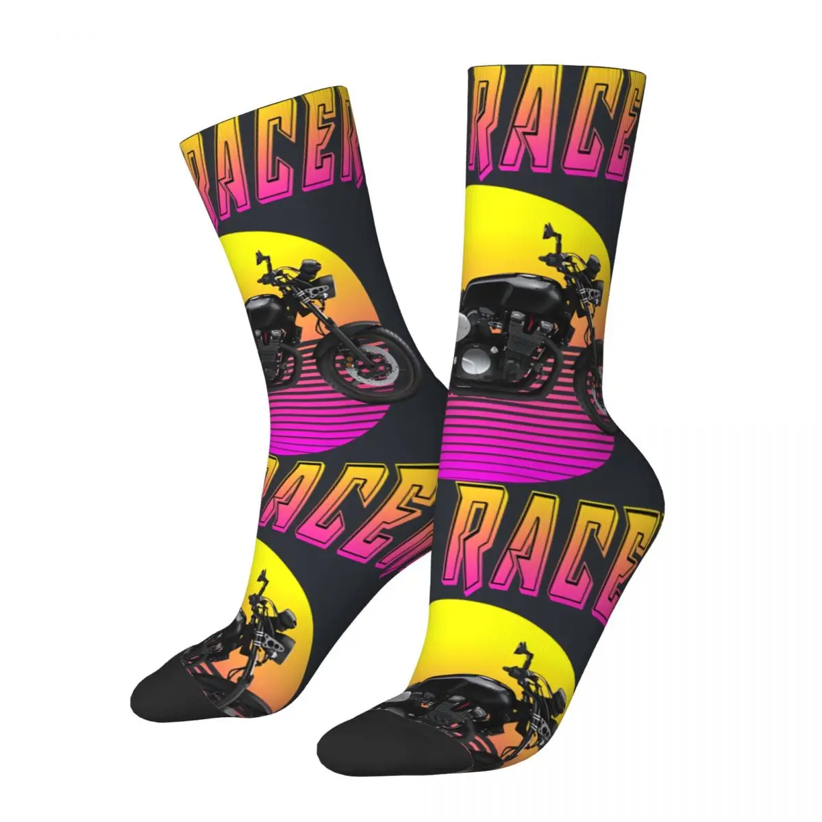 

Crazy compression Cafe Racer Motorcycle Sock for Men Vintage Cafe Race Motorcycle Quality Pattern Crew Sock Novelty