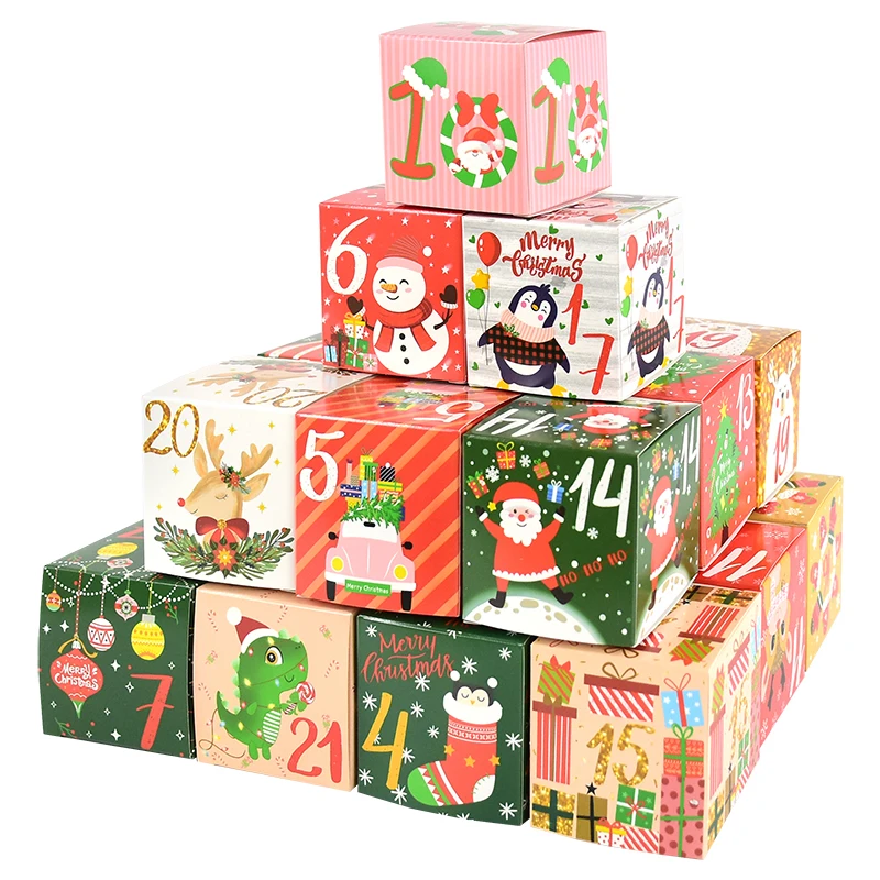 

24pcs/set Christmas Advent Calendar Candy Box Santa Claus Countdown Kraft Paper Box Merry Xmas Decor For Home New Year Navidad