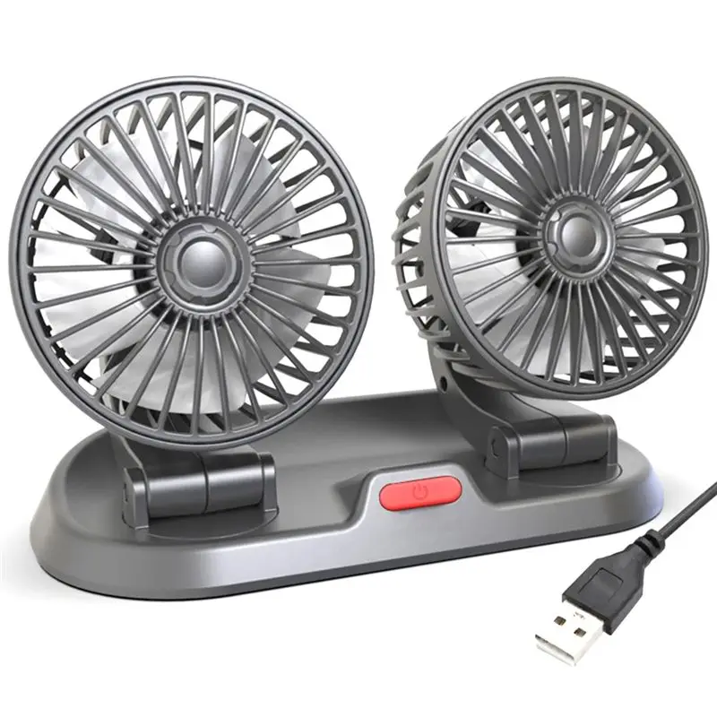 SWXF Ventilatore per auto USB Ventilatore a doppia testa Ventola di raffreddamento automatica portatile Raffreddamento Ventilatore elettrico per vento grande Ventilatore pieghevole per auto per uso domestico
