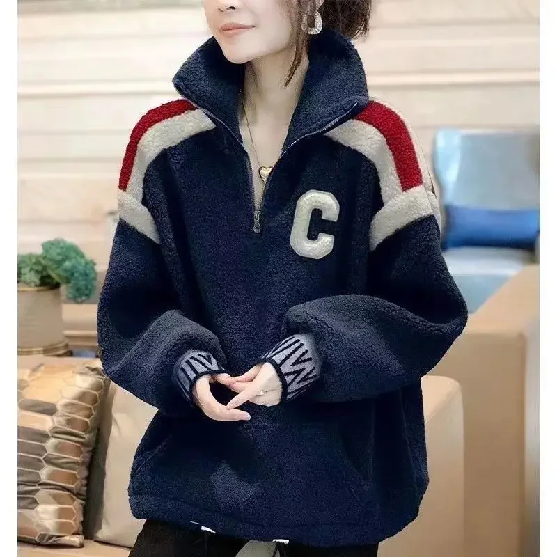 New Autumn Winter Women Golf Clothing Embroidery Tennis Jacket With Loose Design 2024 Golf Wear Plush Casual Thickened Top Wear