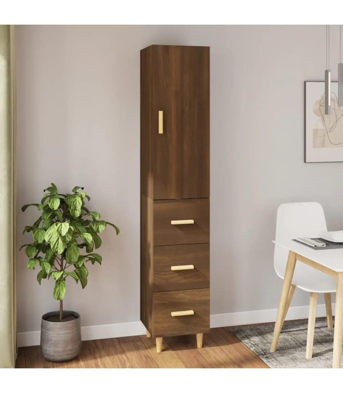 34,5x34x180 cm oak brown plywood high sideboards