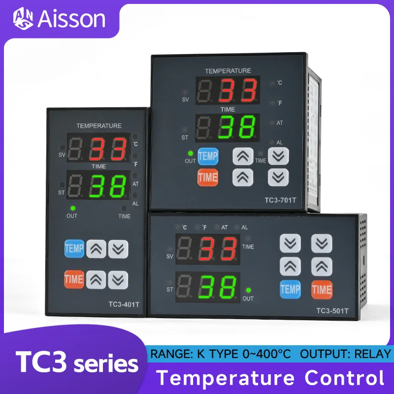 TC3-401T PID Temperature Controller Timer Thermometer Integration Control Instrument Relay K-type 400℃ AC100~220V Buzzer Alarm