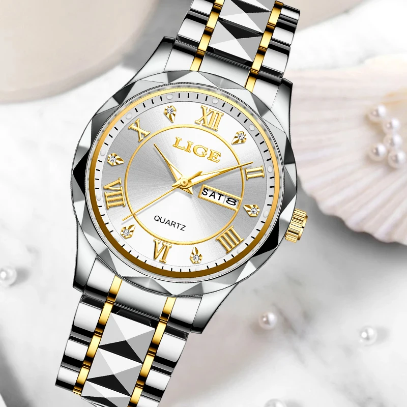 LIGE Fashion Luxury Waterproof Watch for Women Luminous Date Stainless Steel Band Quartz Women\'s Ladies Wristwatches Reloj Mujer