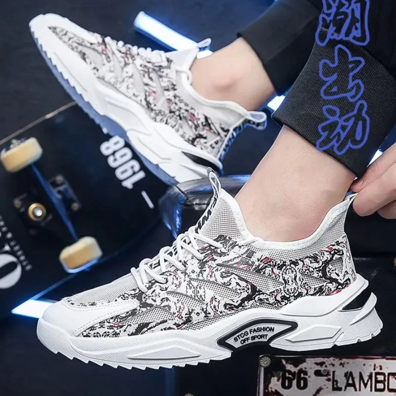 

Легкие кроссовки, мужские кроссовки большого размера на шнуровке с дышащей сеткой, высокоэластичная новая повседневная спортивная обувь