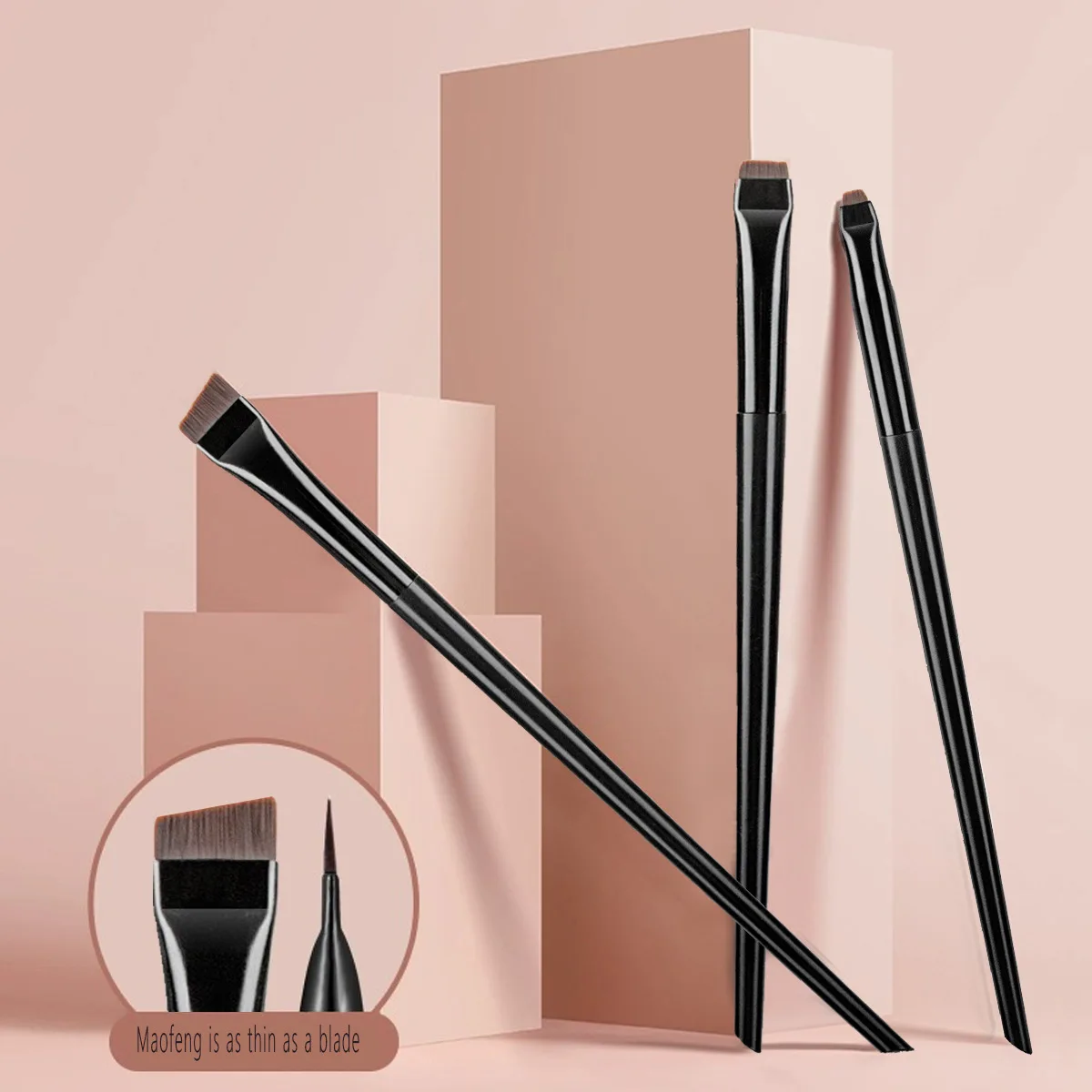 3-teiliges Set mit ultradünnen Augenbrauen- und Eyeliner-Pinseln, weiche Borsten, abgewinkelt, flach, für Augenbrauen, Liner, Concealer, Augendetail-Make-up-Tools