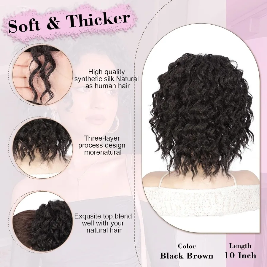 وصلة ذيل حصان مجعدة صناعية قصيرة متعددة الاستخدامات بطول 10 بوصات مع رباط للنساء ذوات البشرة السمراء، خياران للتصفيف في فكرة واحدة