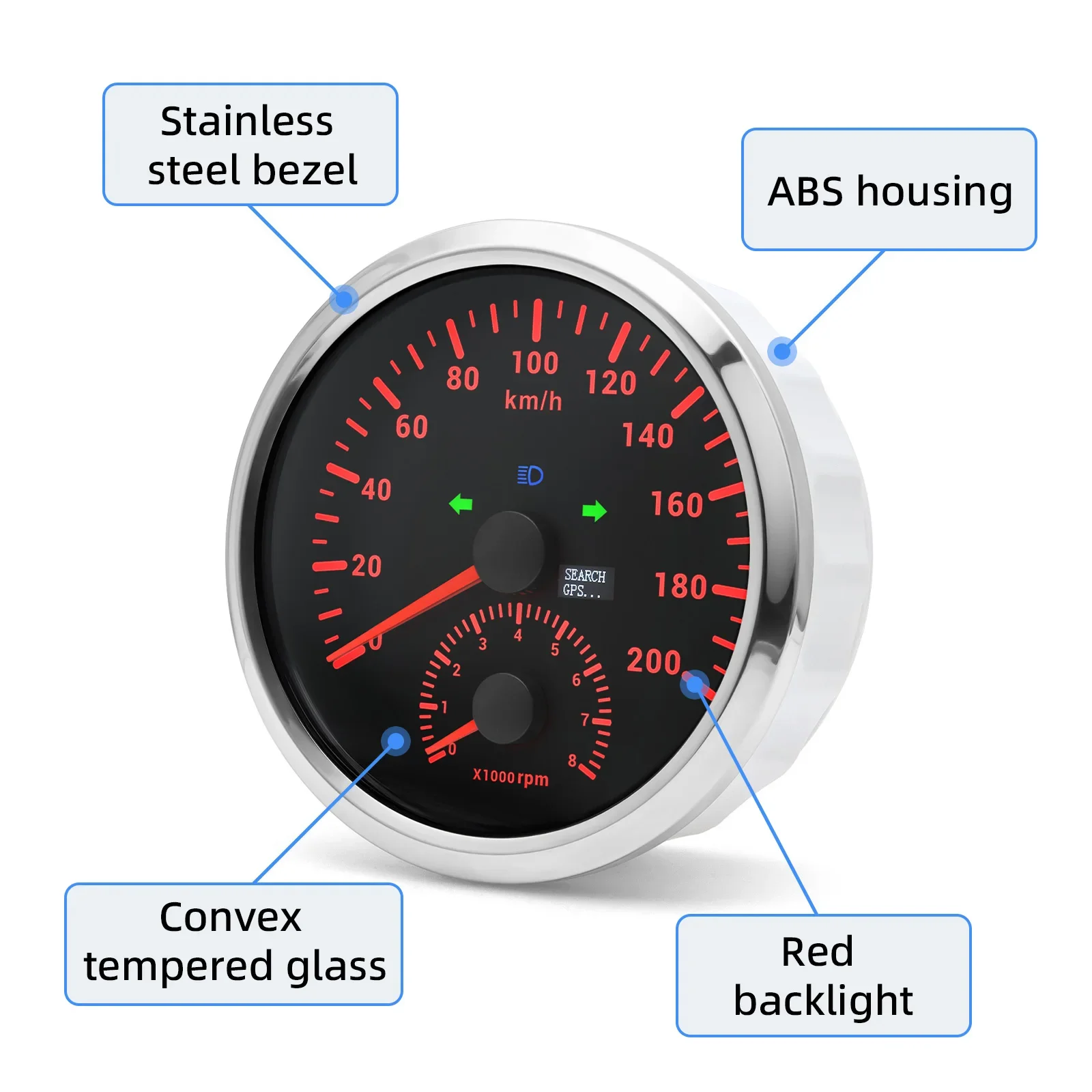Waterproof 110mm Speedometer 120 200km/h 160 120 MPH GPS Speed Meter Tachometer 2IN1 Gauge Red Backlight 12V/24V for Car Boat