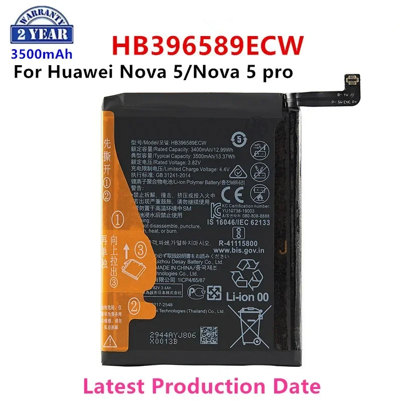 100% Orginal  HB396589ECW 3500mAh Battery For Huawei Nova 5 Nova 5 pro nova5pro SEA-AL00 SEA-AL10  Replacement Batteries