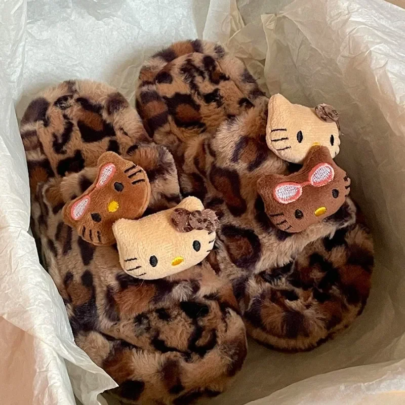 

Sanrio, Hello Kitty мультфильм аниме Леопард плюшевые женские тапочки Kawaii осень и зима модная универсальная домашняя обувь на толстой подошве