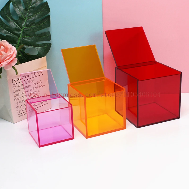 Storage box 18 * 18 * 18cm desktop decoration color transparent dustproof desktop box lipstick cosmetics storage