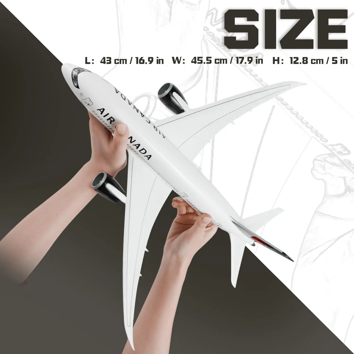 Canada B777 Large Scale 43cm Diecast Resin Airplane Model Kits with Stand for Aviation Enthusiast Gifts or Display Collection