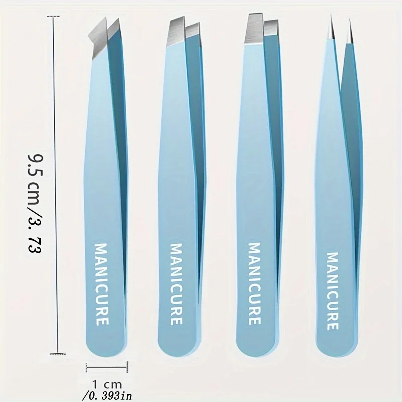 4피스 고품질 눈썹 족집게, 스테인리스 스틸 각진 족집게, 얼굴 털 제거에 적합, 가정용으로 이상적