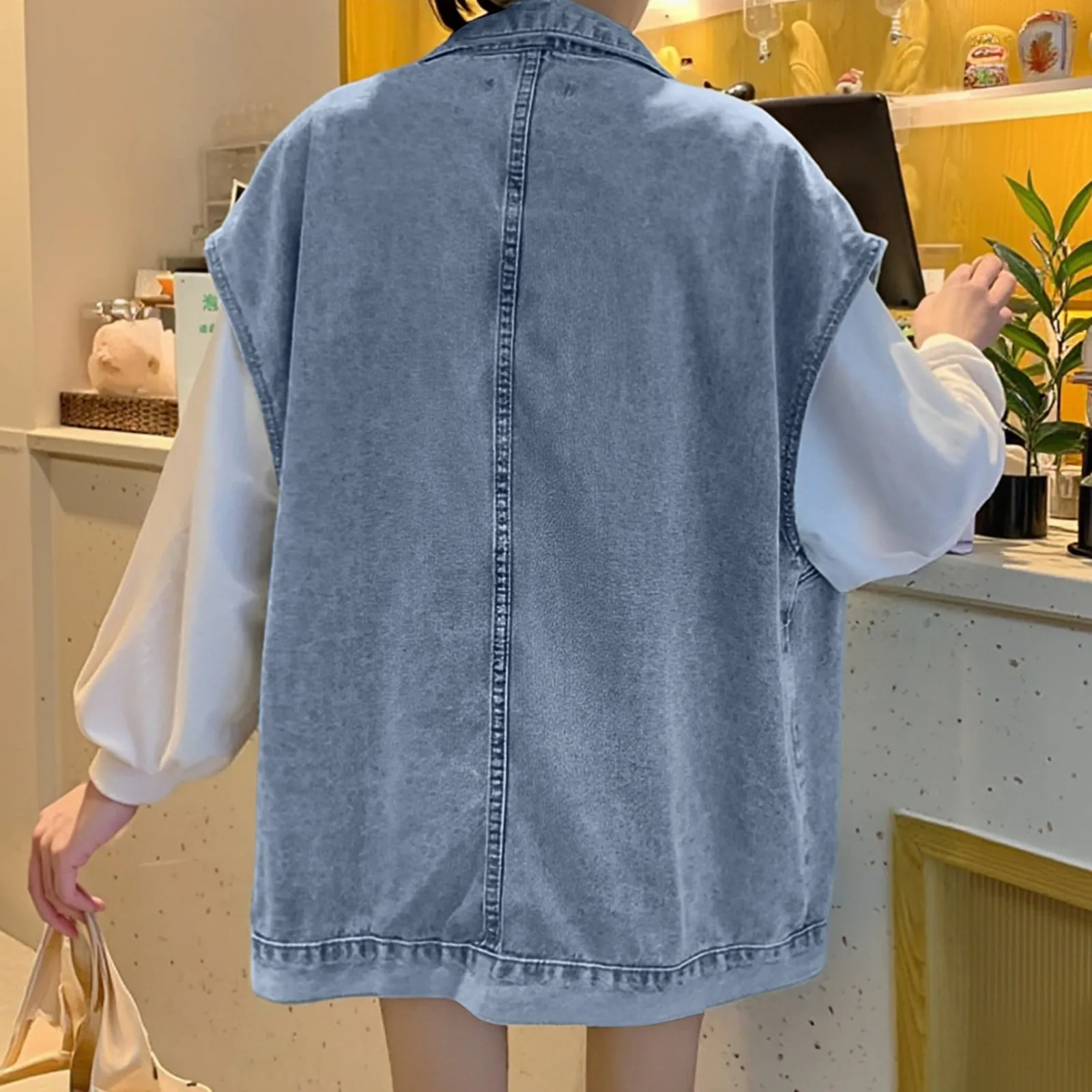 ヴィンテージデニムベストコート女性のルーズフィット多用途ジャケット和風カップルの服ノースリーブ女性のためのアウター