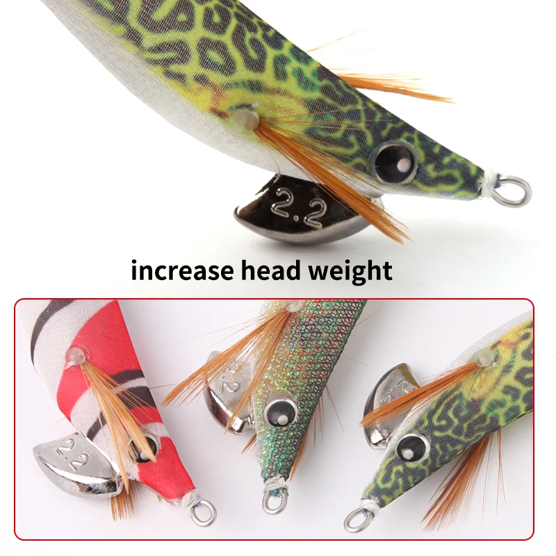 RUKE Hook 1pcWood Shrimp Lure Fishing Squid Jig Hooks 7g/pc 90mcm Luminous Fishing Lures Octopus Cuttlefish Shrimp Jigging Baits