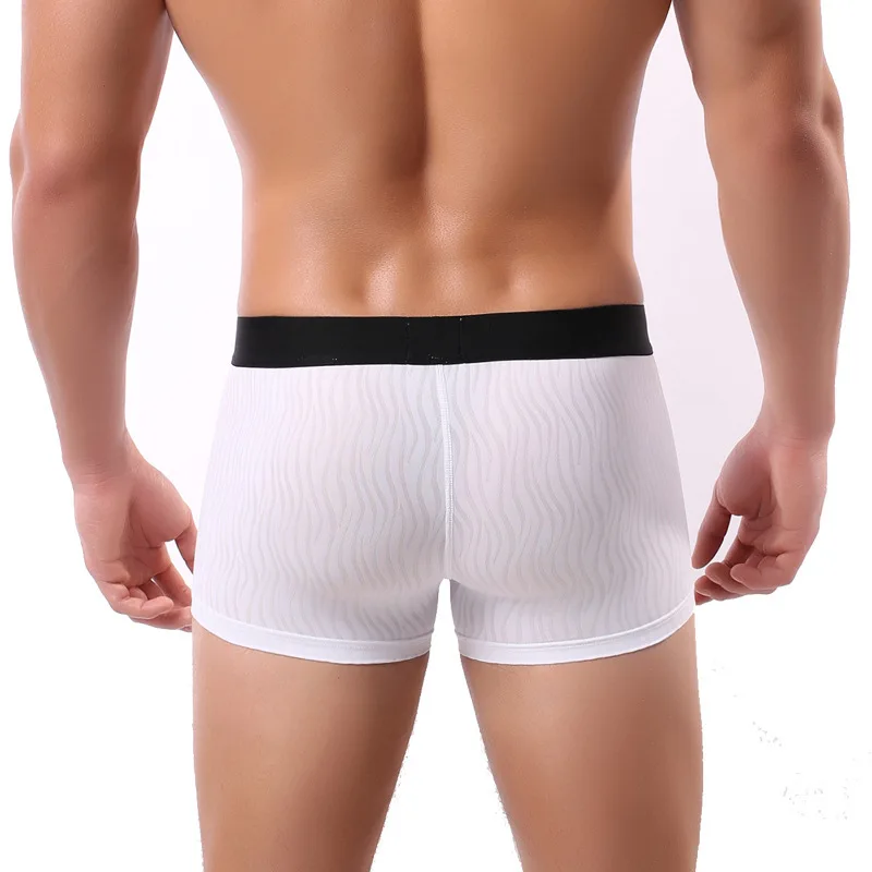 Wavy Striped Boxer Briefs for Men Japanese Style U Convex Pouch Plus Size Soft Breathable Close Fit Male Boxy Underwear