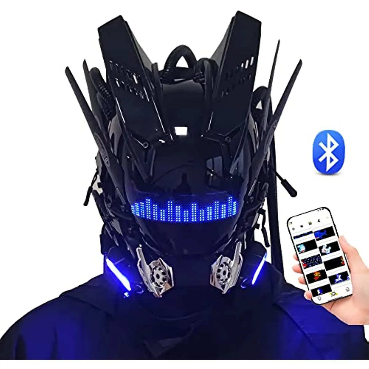 

Cyberpunk Mask Cosplay for Men Bluetooth APP Techwear mask Halloween Cosplay Costume Accessory with LED Lamp Futuristic Mask