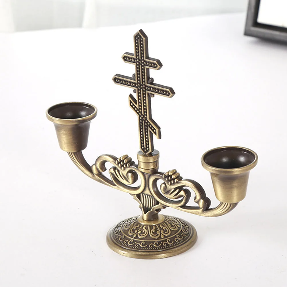 

2pcs Double-headed Candlestick Golden European Style Decorative Holder Vintage Stand for Wedding Events Holiday Dinner