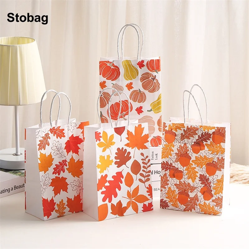 

StoBag 12/24pcs Thanksgiving Day Kraft paper Gift Tote Packaging Bags Thank You Child for Candy Snack Storage Pouch Party Favors