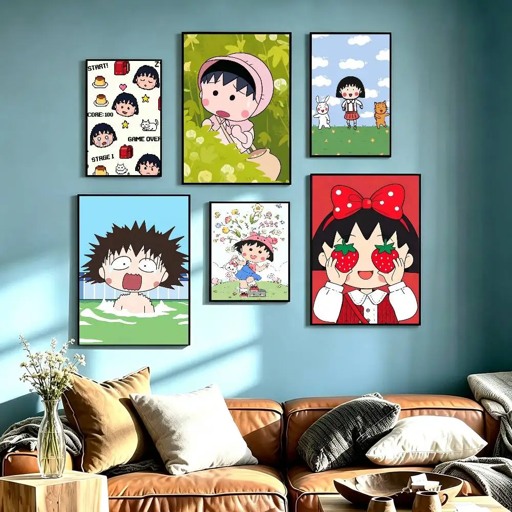 Cute Chibi Maruko-chans Poster Waterproof Wall Art Sticker For Bar Living Room Vintage Decor High Quality Print Gift