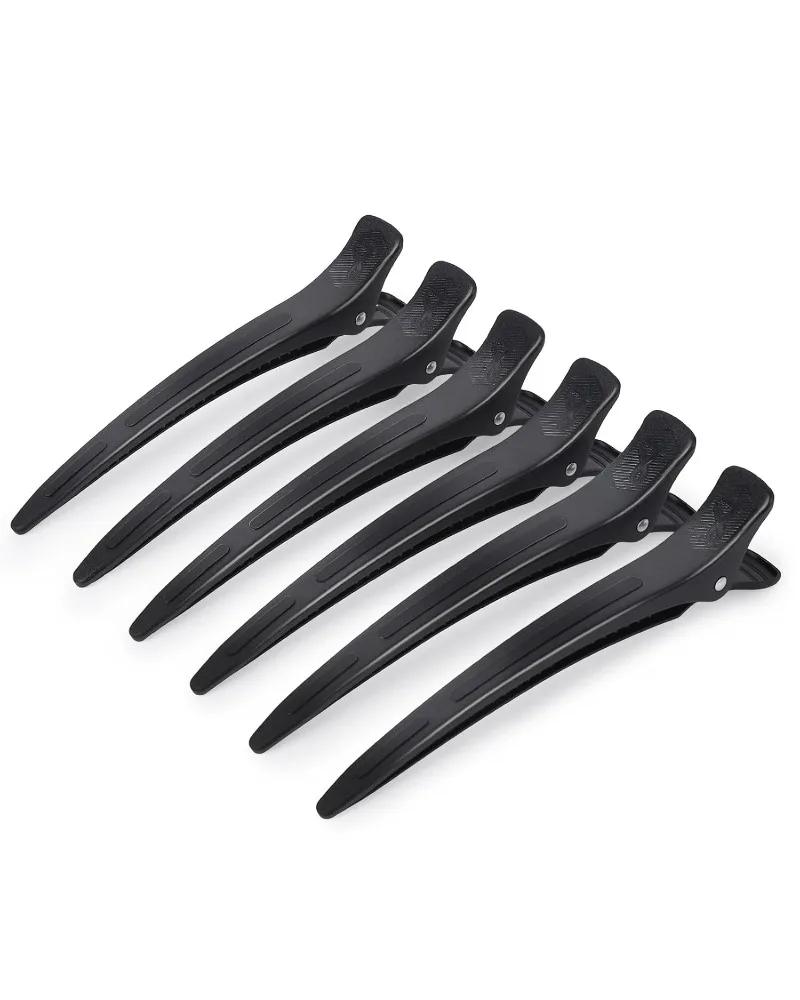 

6-Pack Extended Duckbill Hair Clips – 4.8", No-Crease with Silicone Band, Non-Slip for Thick/Long Hair (Black)