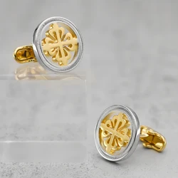 Luxury Iris Flower Cufflinks High Quality Round Cross Cuff links Wedding Best Man Gift Jewelry Factory Supply