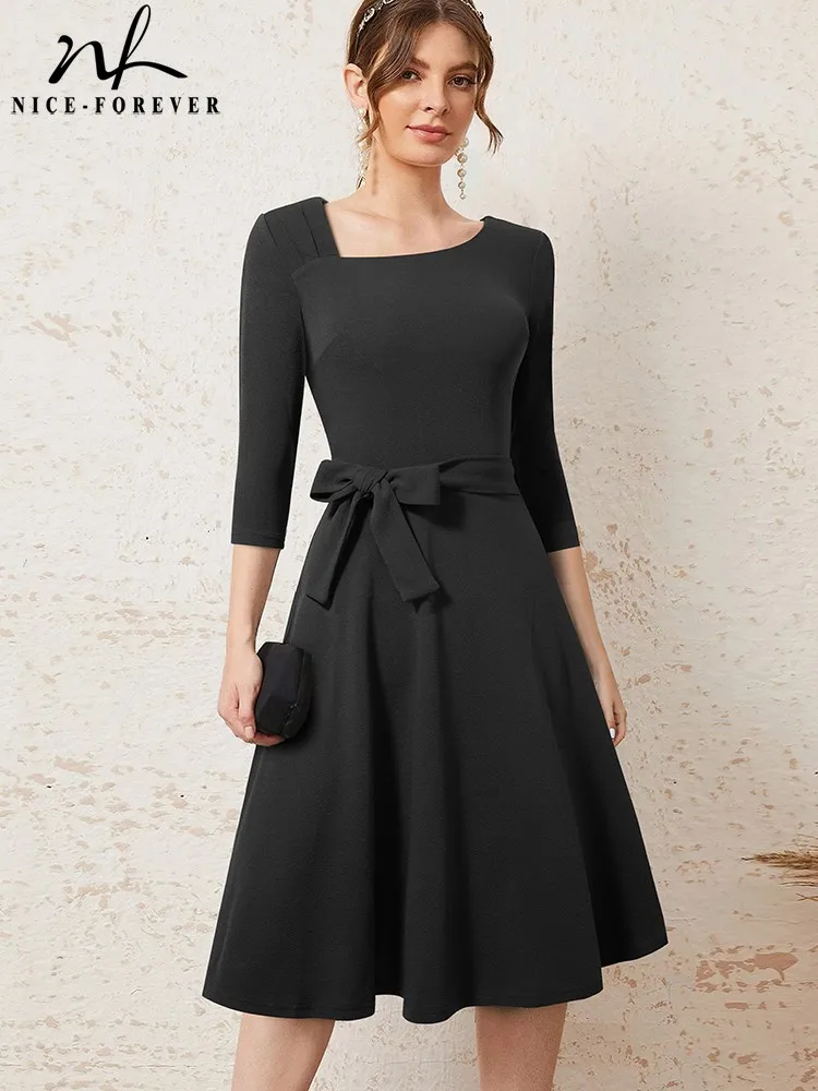 

Nice-forever Осенняя Женская Классическая однотонная женская Цвет качели бальное платье Коктейльные Вечерние ретро платье с пышной юбкой btyA230